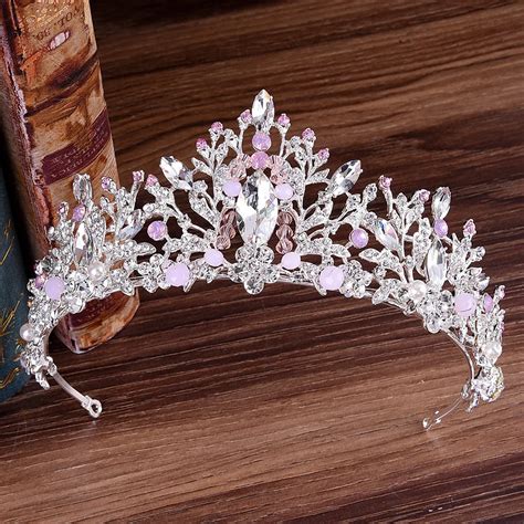 handmade pink crystal bridal tiaras  crowns baroque bride hairbands