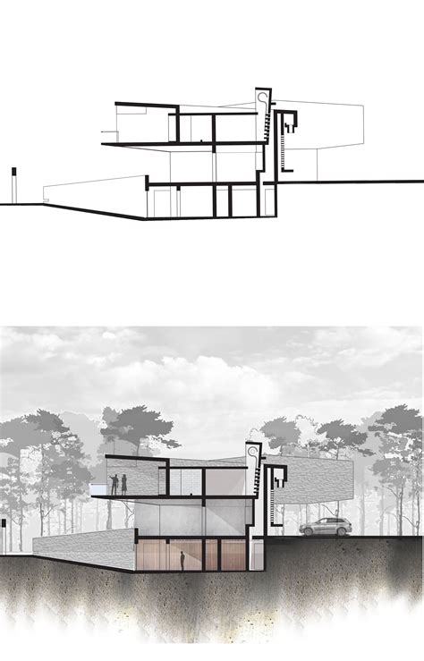 section elevation architecture render  architecture design plan