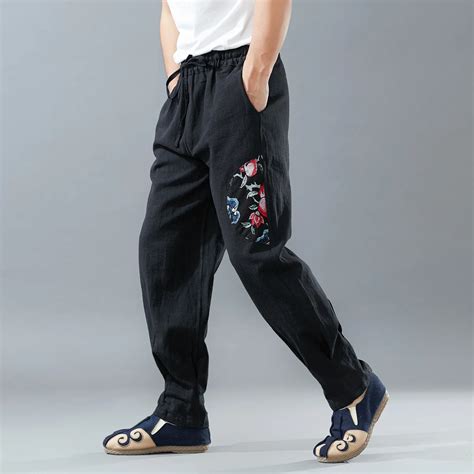 men cotton linen casual pant male elastic waist chinese style kung fu harem pant jogger trousers