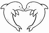 Dolphins Heart Two Forming Coloring Animals Pages Kids Adult sketch template