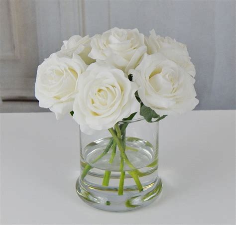White Rose Roses Glass Vase Faux Water Acrylic Illusion