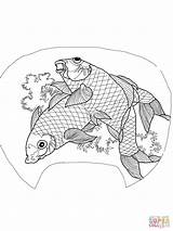 Coloring Hokusai Katsushika Carp Pages Koi Printable Two Carps Japanese Version Fish Drawings Supercoloring Popular 54kb 1600px 1200 Color sketch template