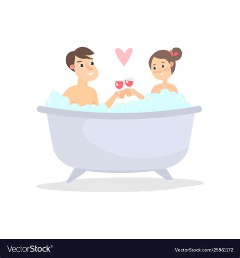 Happy Romantic Young Couple In Bathtub With Wine Vector Image