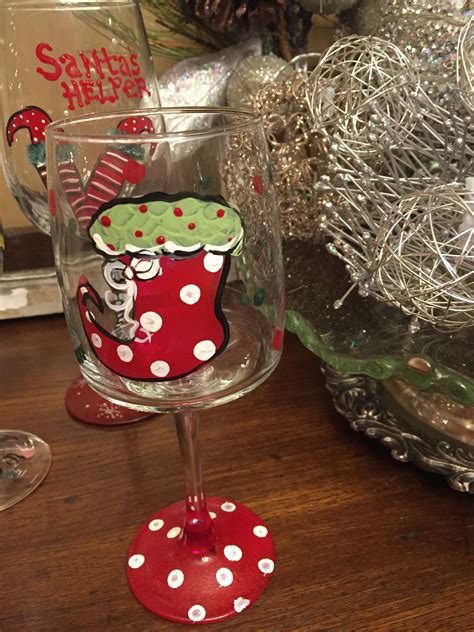 Stocking Wine Glass Christmas Bulbs Christmas Ornaments Painted