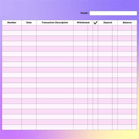 calendar template  editable printable checkbook register