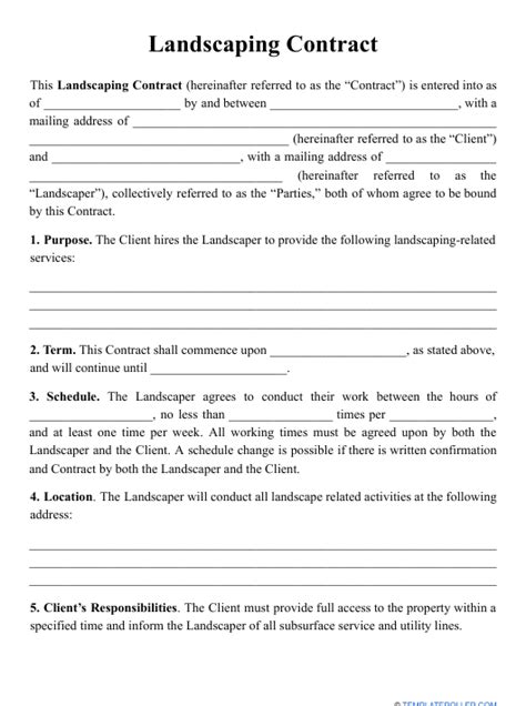 landscaping contract template  printable  templateroller