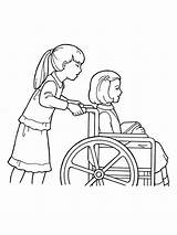 Drawing Wheelchair Helping Wheel Girl Line Drawings Others Pushing Primary Chair Another Children Lds Easy Young Coloring Pages Ferris Silhouette sketch template