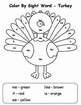 Sight Thanksgiving Color Words sketch template