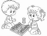 Chess Ajedrez Jugando Openclipart Jugar Pintar Niña Boy Niño Rey Ninos Nina Pensando sketch template