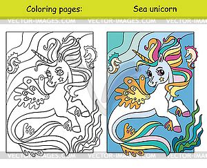 cute sea unicorn coloring  template vector image