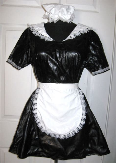 Vintage Halloween Black And White Stretch Vinyl Lace French Maid