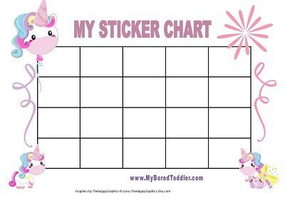 unicorn printable reward chart  toddlers  bored toddler