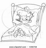 Sick Bed Boy Cartoon Clipart Lineart Coloring Illustration Yayayoyo Royalty Vector Pages sketch template