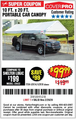 coverpro  ft   ft portable car canopy   harbor freight coupons