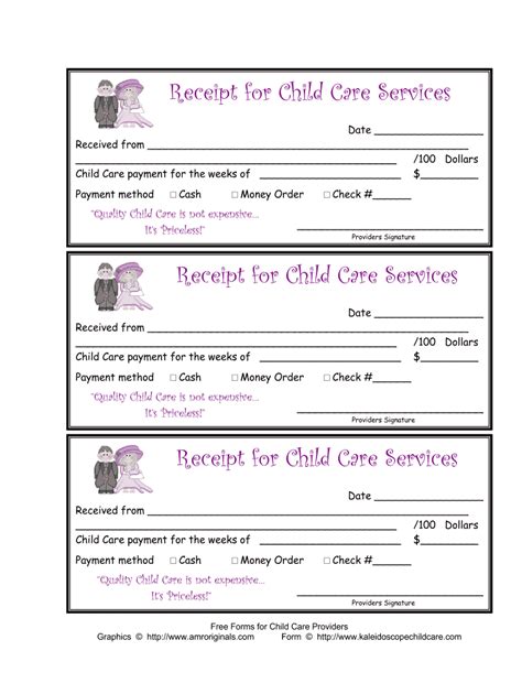 printable daycare receipt printable templates