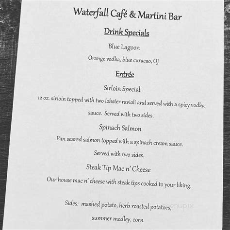 Menu Of Waterfall Cafe In Harrisville Ri 02830