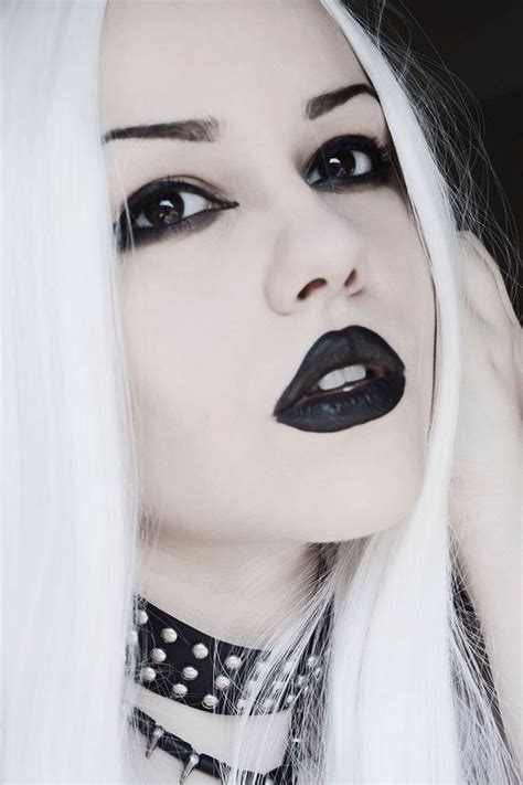 white hair black and white goth makeup gothic beauty