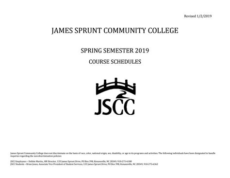 Spring 2019 Curriculum Credit Schedule At James Sprunt By