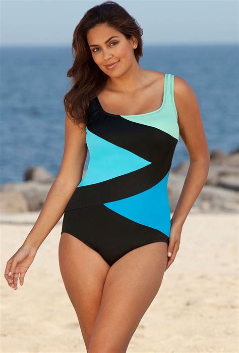 Beach Belle Cool Water Plus Size Tricolor Spliced Swimsuit