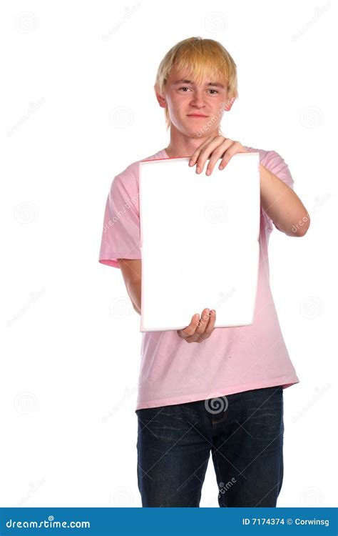 young man shows blank pages stock photo image  page card
