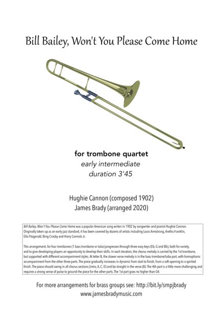 bill bailey won t you please come home fun arrangement for trombone