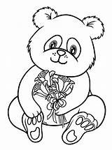 Coloring Panda Baby Cute Holding Bear Flowers Print sketch template