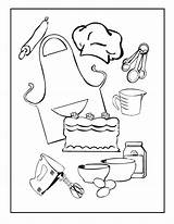 Coloring Cooking Baking Pages Tools Utensils Printable Kitchen Clipart Drawing Preschool Book Getdrawings Little sketch template