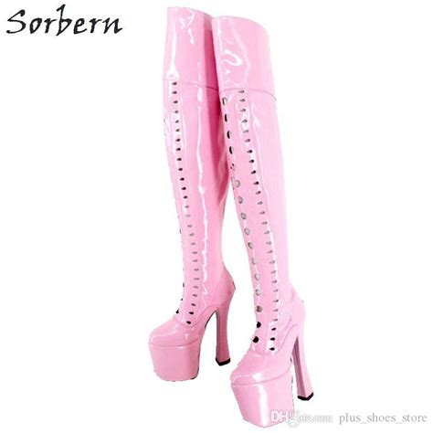 sorbern pink shiny pu over the knee high boots for women 20cm 8 super