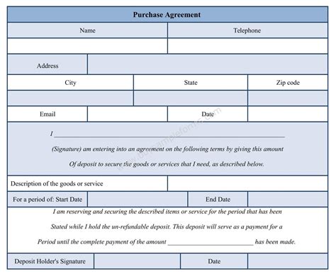 purchase agreement form template ms word