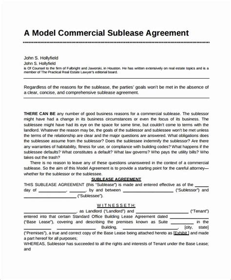 commercial sublease agreement template letter  template
