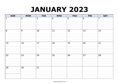 printable january  calendars calendarkart