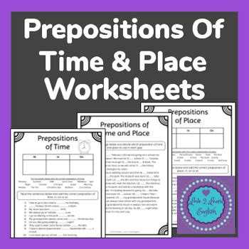 prepositions  time place worksheets  love  learn english tpt