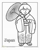 Japanese Coloring Pages Traditional Clothing Worksheets Around Kids Asian Japan Clothes Sheets Paper Sheet Fan American Education Dolls Colouring Detailed sketch template