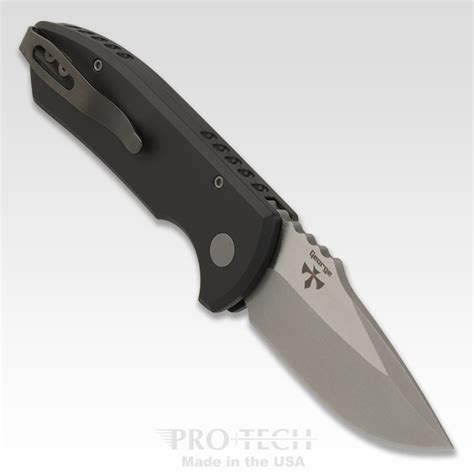 protech sbr stonewashed plain blade  machined textured black handle deep carry pocket clip