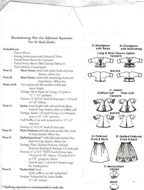 18 inch doll clothes pattern past craft colonial separates