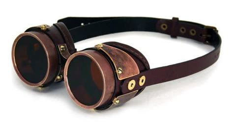 steampunk goggles brown leather copper patina brass quad by mannandco