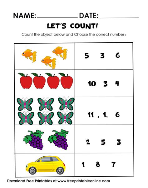 printable counting worksheets