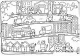 Ciudades Dibujo Paisaje Urbano Fichas Pueblos Localidad Urbanos Transporte Comprehension Towns Childrencoloring Worksheets Helpers Partir sketch template