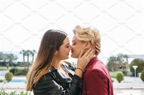 beautiful lesbian couple kissing high quality people