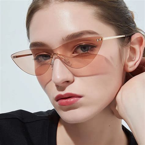 brand designer small rimless sunglasses woman retro cat eye sunglass chic women triangular