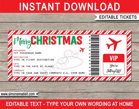 boarding pass christmas gift ticket template surprise trip etsy