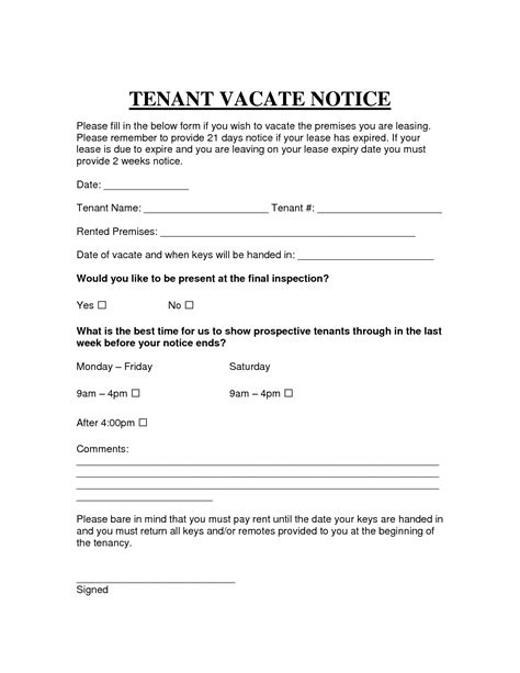 printable intent  vacate letter template vacate notice