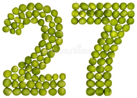 arabic numeral  twenty   green peas isolated  white