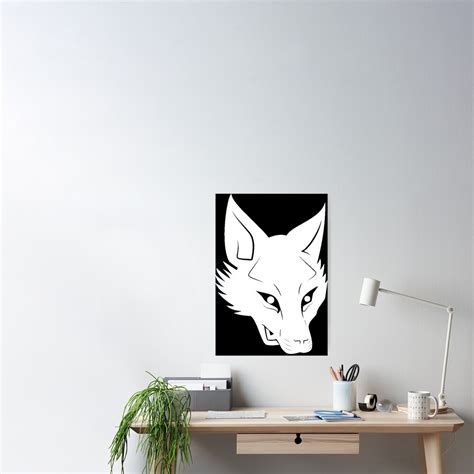 wolf gesicht kopf wild tierwelt weisse silhouette poster von natmals