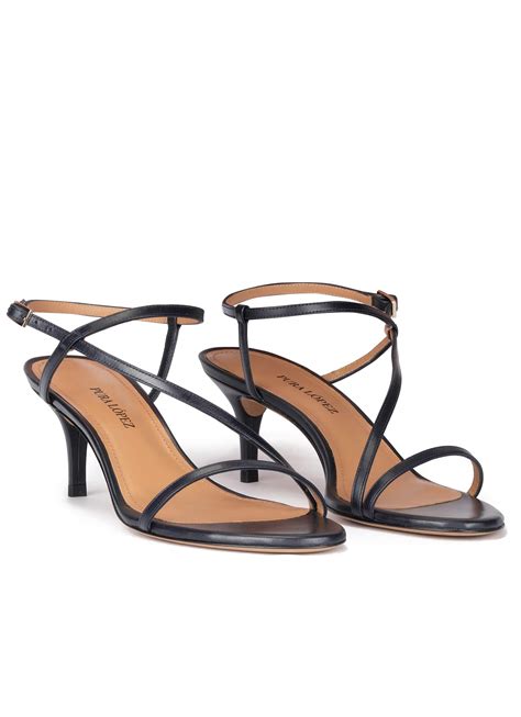 strappy mid heel sandals  navy blue leather pura lopez