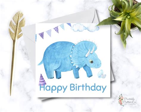 dinosaur birthday card printable  kids birthday card  etsy