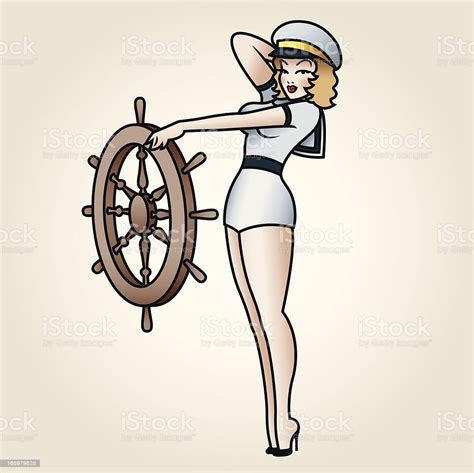 Classic Tattoo Styled Sailor Pin Up Stock Illustration