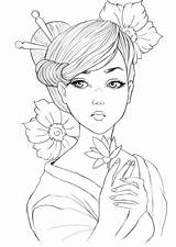 Coloring Geisha Pages Drawing Girls Para Cool Coloriage Colorir Desenhos Tattoo Dessin Color People Colouring Lineart Colorier Adultos Girl Printable sketch template