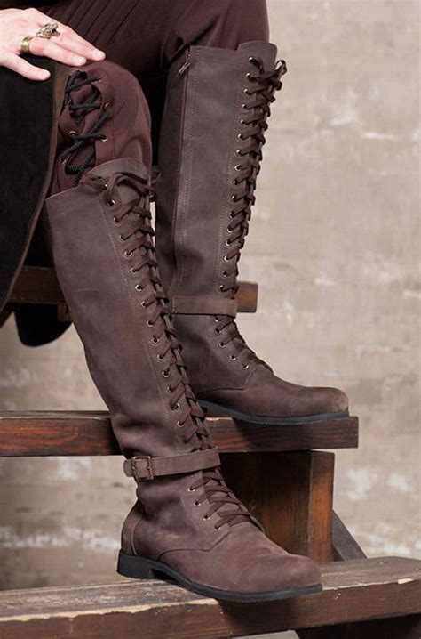 knee high mens boots lace  medieval leather boots etsy