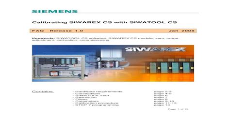 calibrating siwarex cs  siwatool cs  place   dragdrop   configuration note